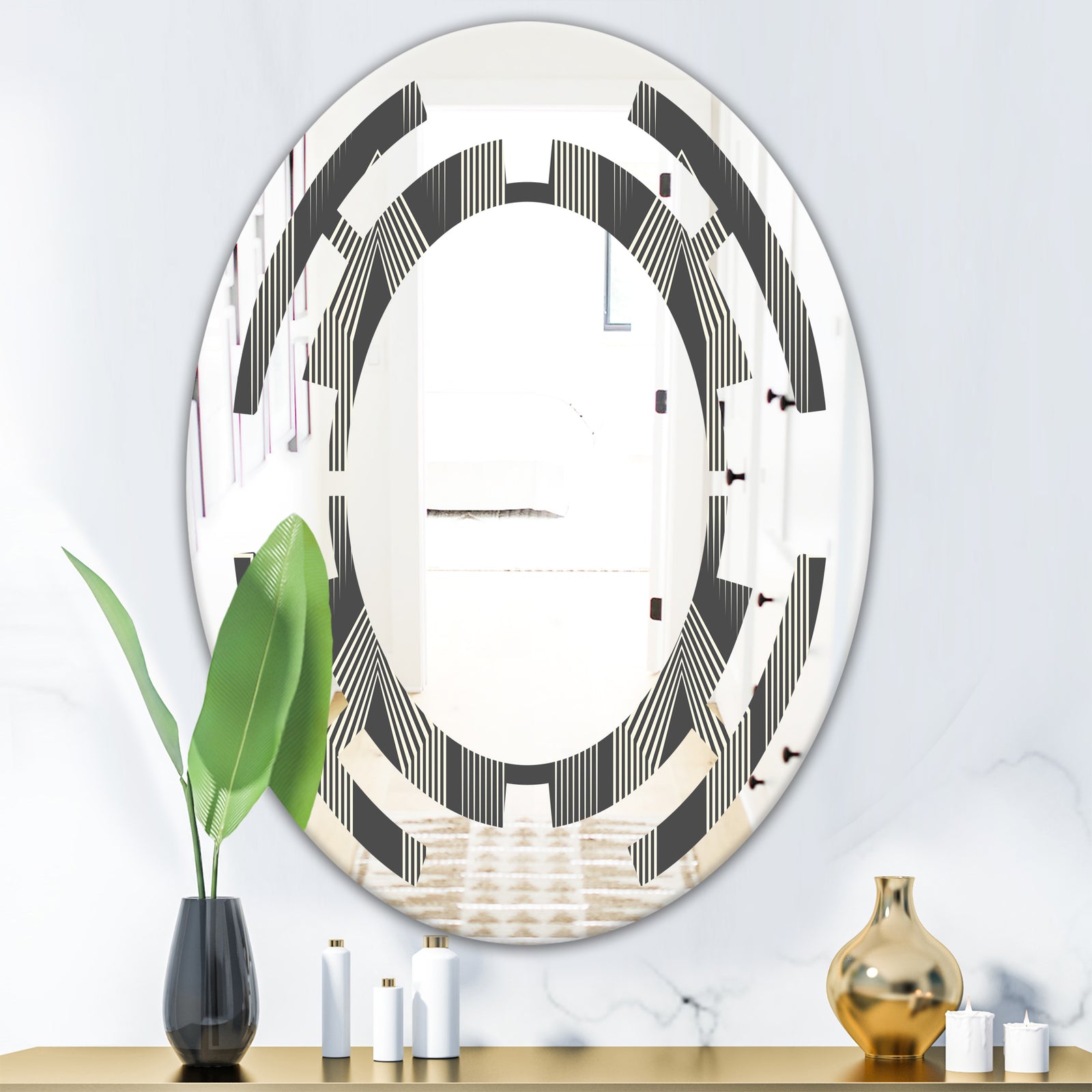 Mimimal Black and White Design III - Modern Round or Oval Wall Mirror - Space