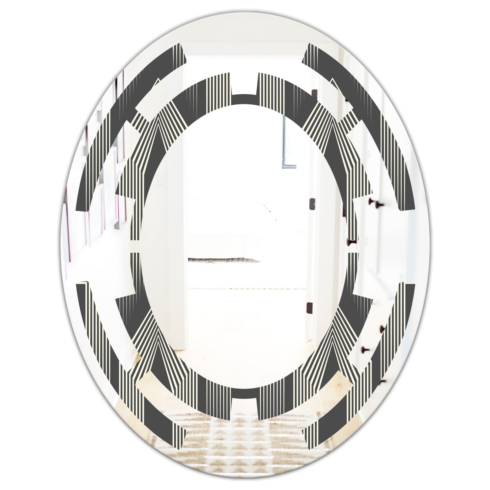 Mimimal Black and White Design III - Modern Round or Oval Wall Mirror - Space