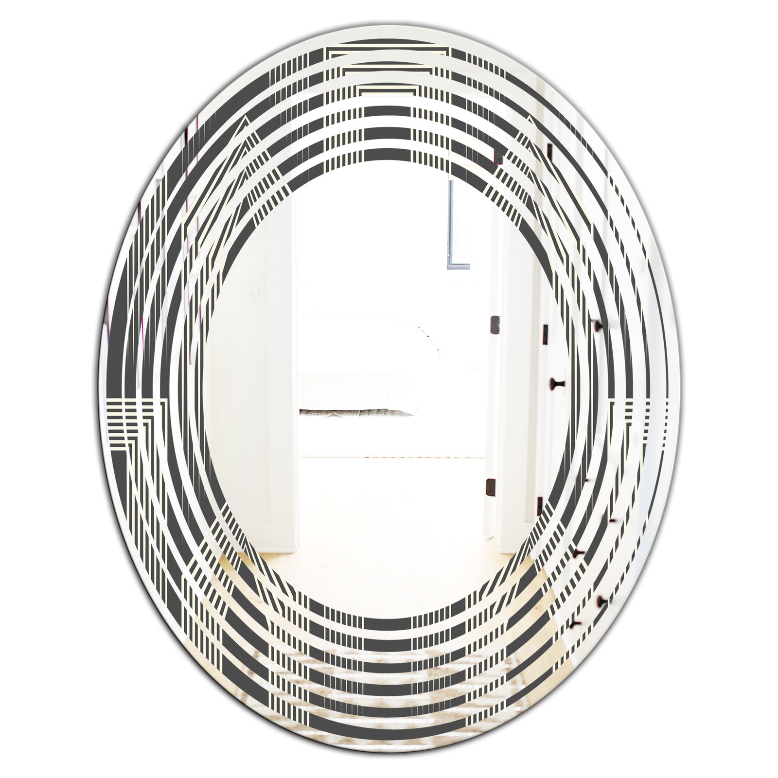 Mimimal Black and White Design III - Modern Round or Oval Wall Mirror - Wave