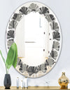 Mimimal Black and White Design III - Modern Round or Oval Wall Mirror - Leaves