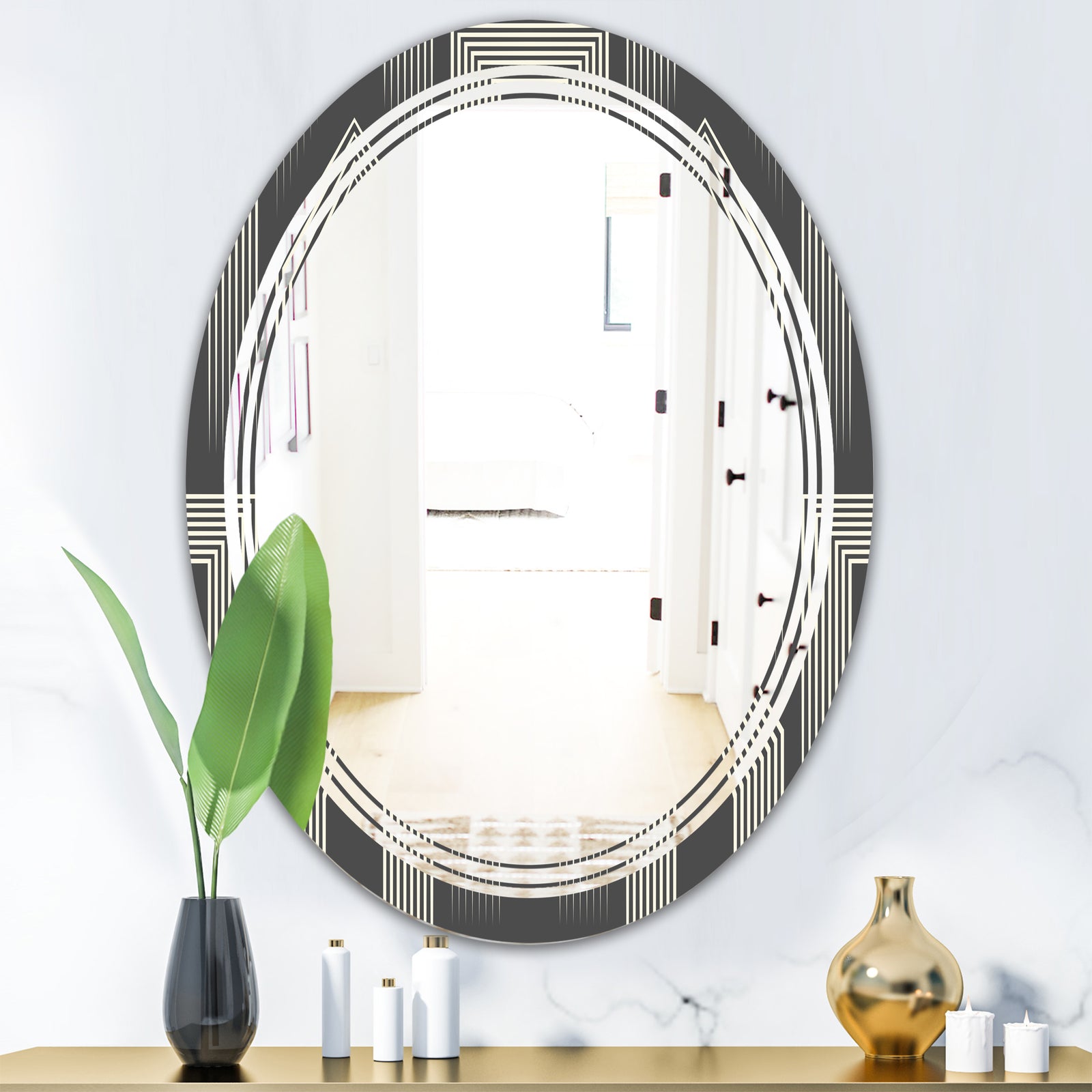 Mimimal Black and White Design III - Modern Round or Oval Wall Mirror - Triple C