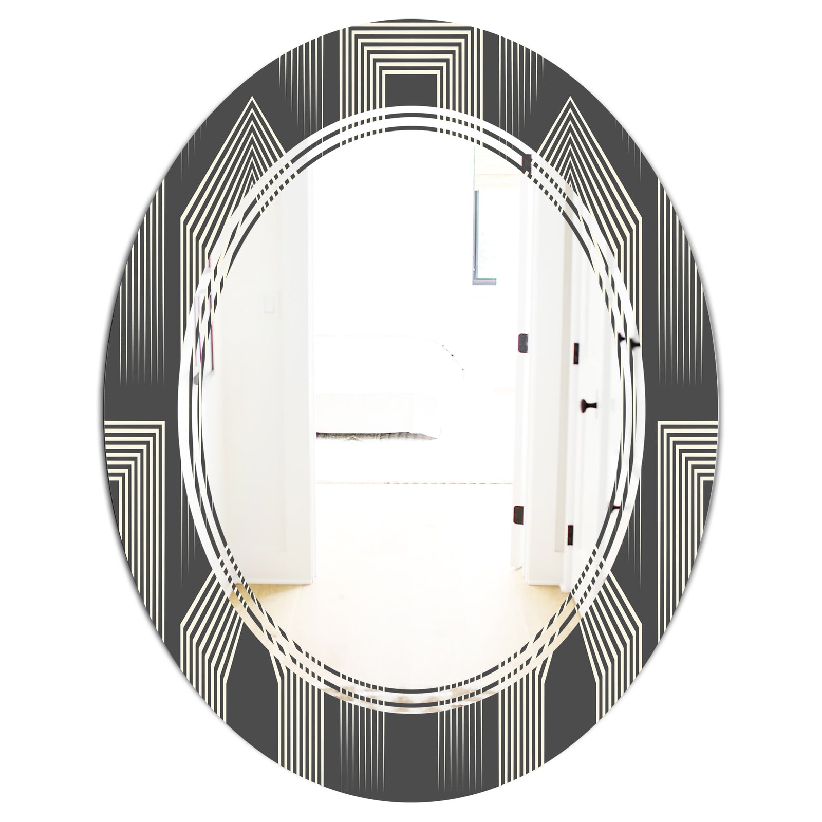 Mimimal Black and White Design III - Modern Round or Oval Wall Mirror - Triple C