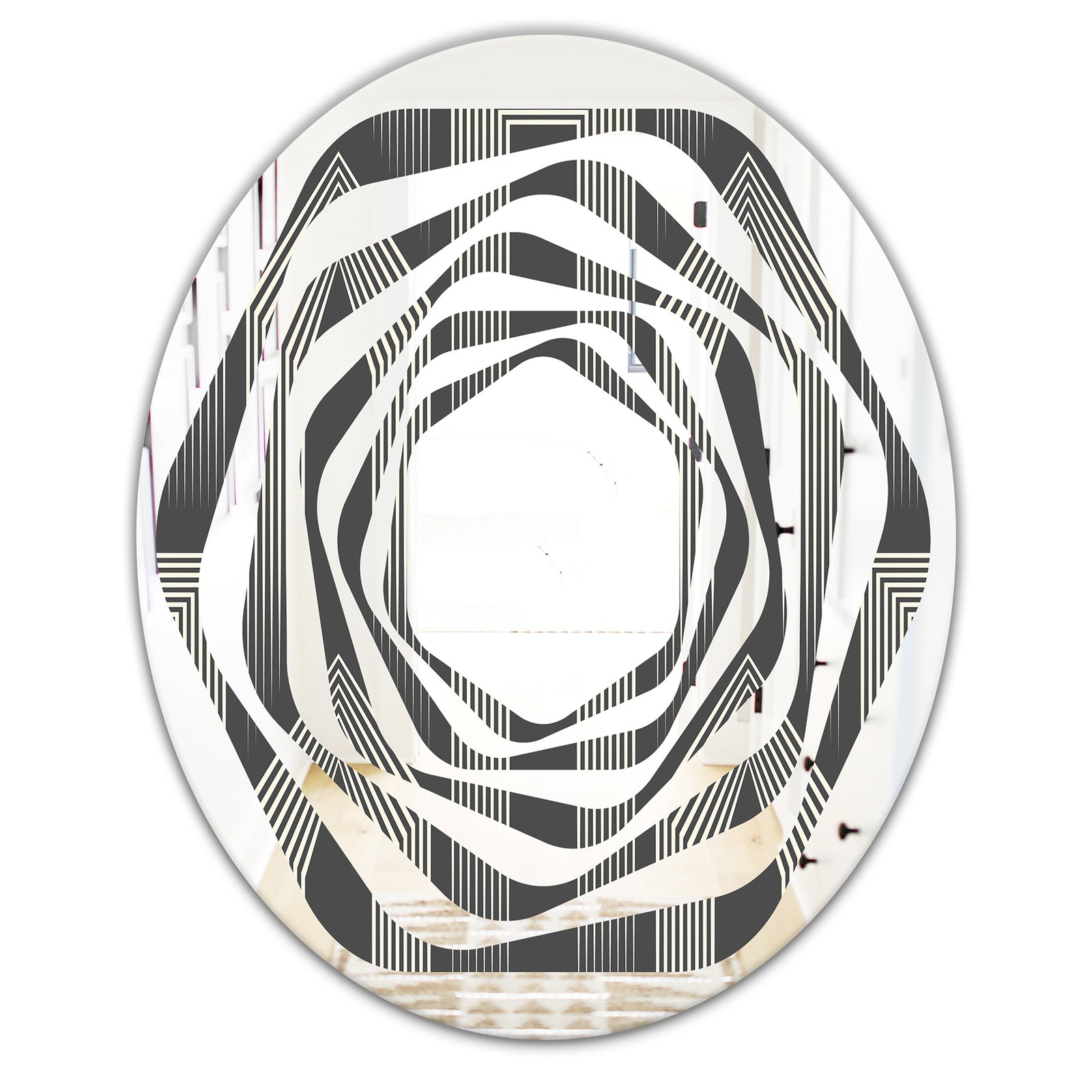 Mimimal Black and White Design III - Modern Round or Oval Wall Mirror - Whirl