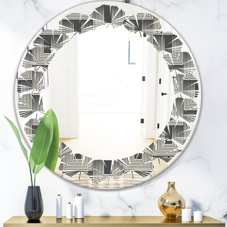 Mimimal Black and White Design I - Modern Round or Oval Wall Mirror - Leaves