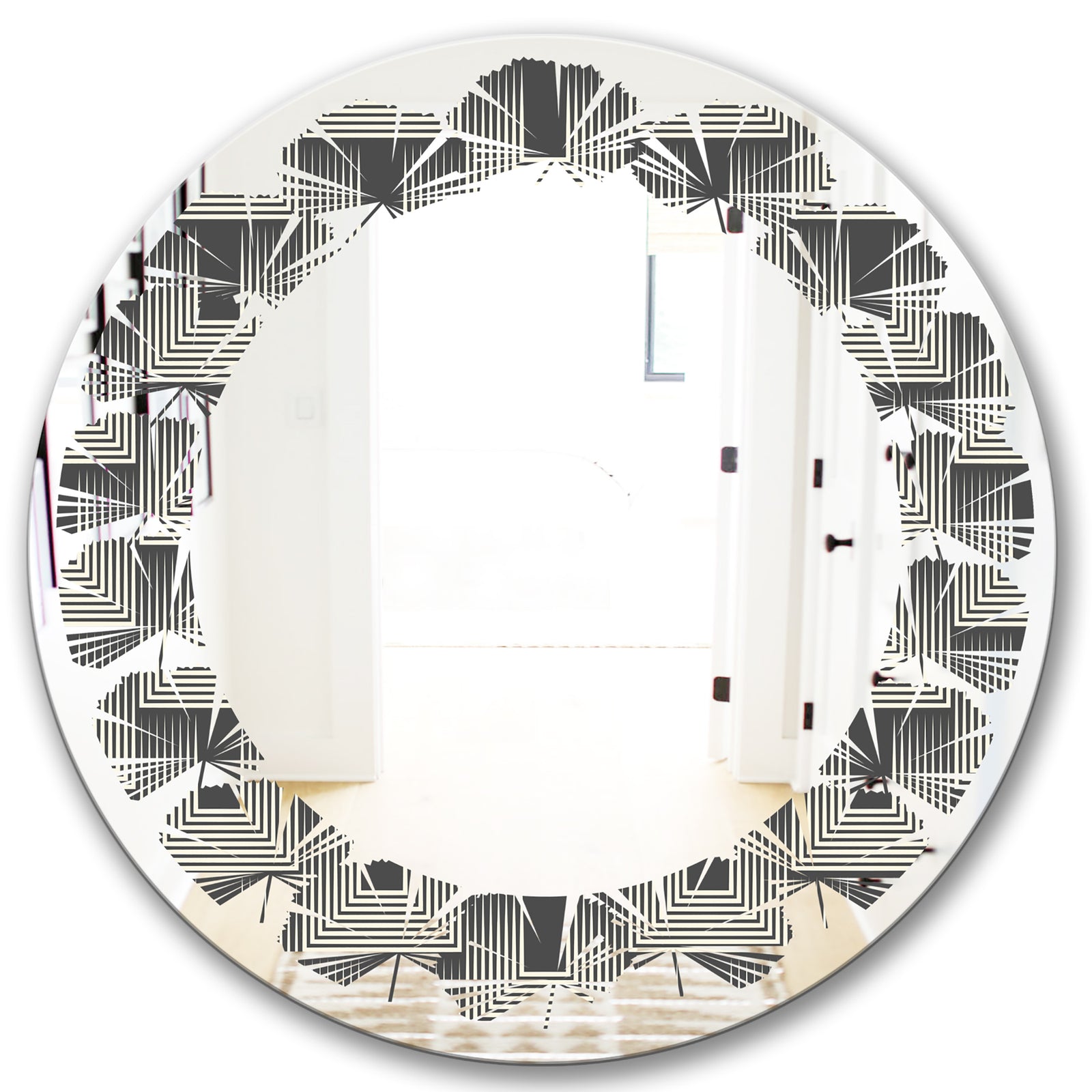 Mimimal Black and White Design I - Modern Round or Oval Wall Mirror - Leaves