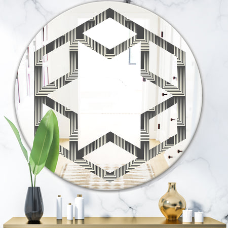 Mimimal Black and White Design I - Modern Round or Oval Wall Mirror - Hexagon Star