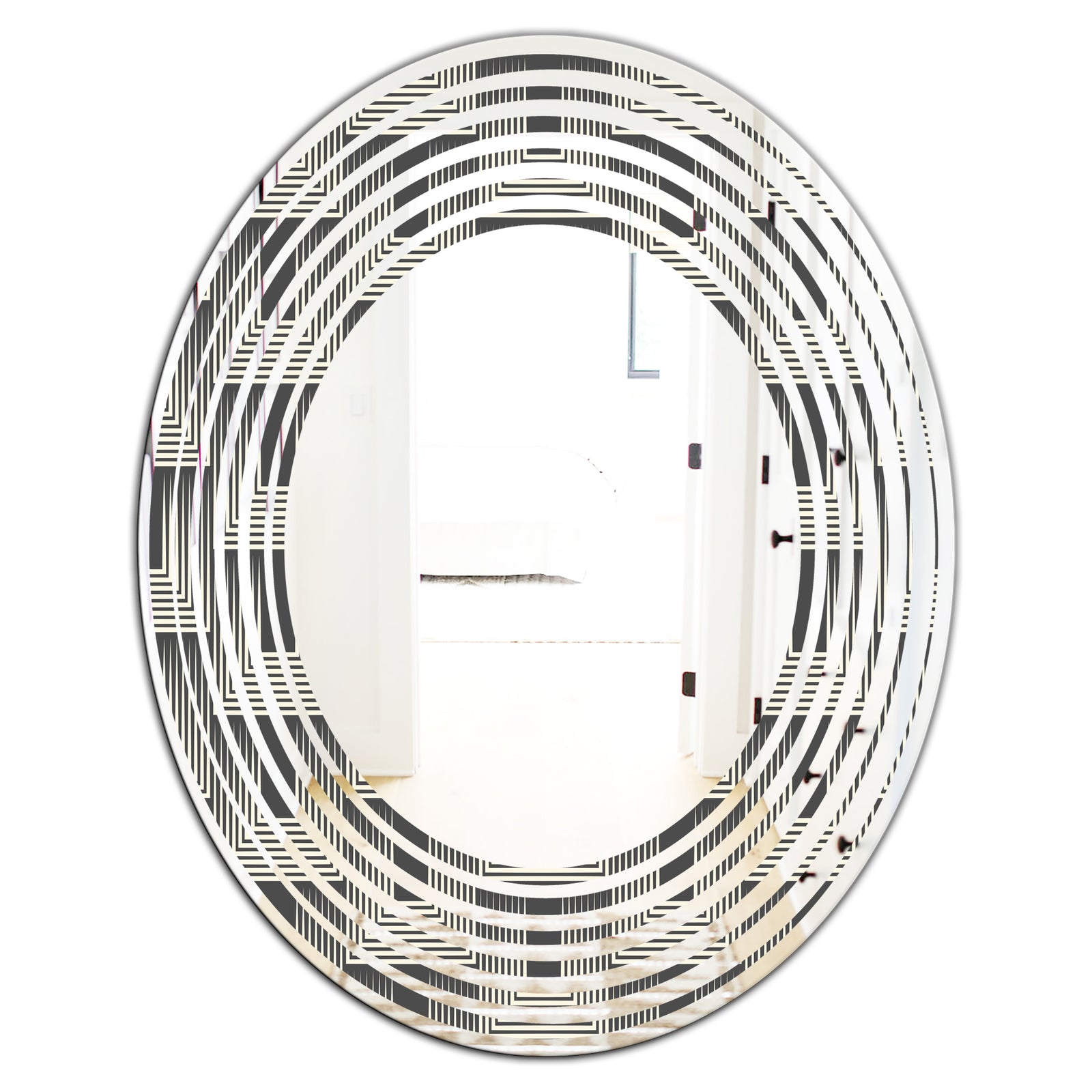 Mimimal Black and White Design I - Modern Round or Oval Wall Mirror - Wave