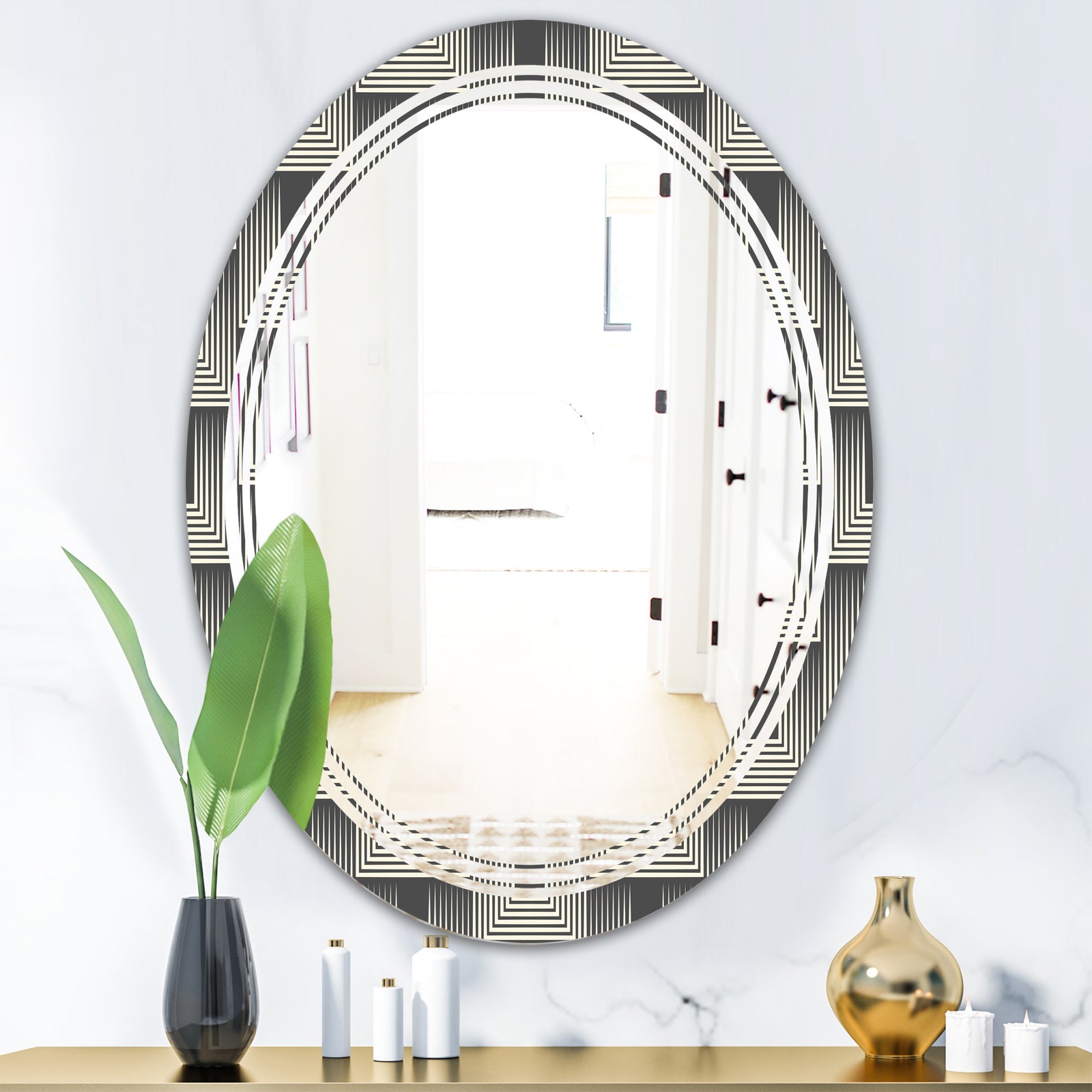 Mimimal Black and White Design I - Modern Round or Oval Wall Mirror - Triple C