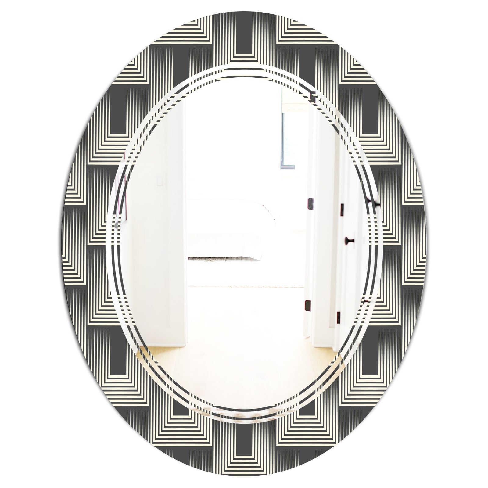 Mimimal Black and White Design I - Modern Round or Oval Wall Mirror - Triple C