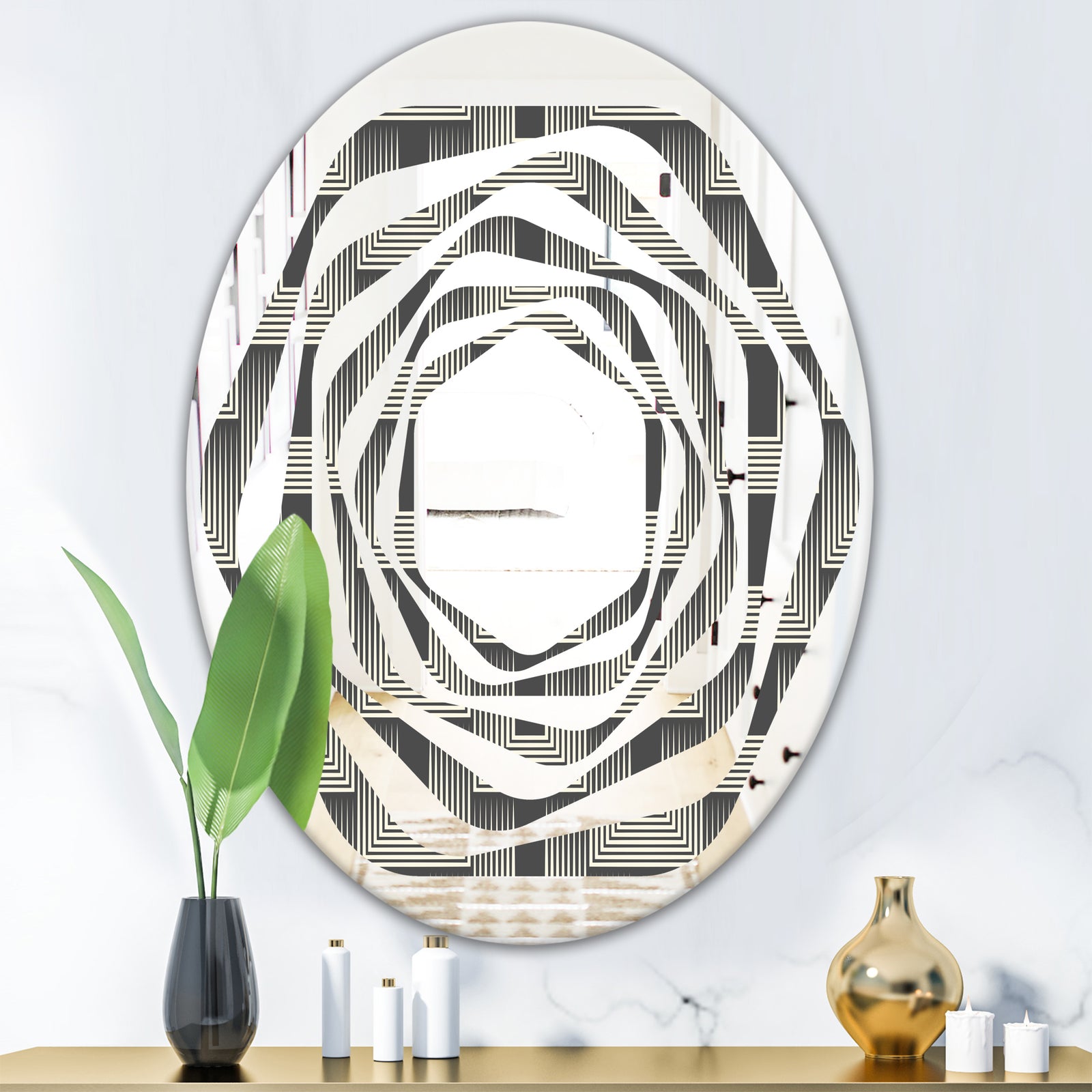 Mimimal Black and White Design I - Modern Round or Oval Wall Mirror - Whirl
