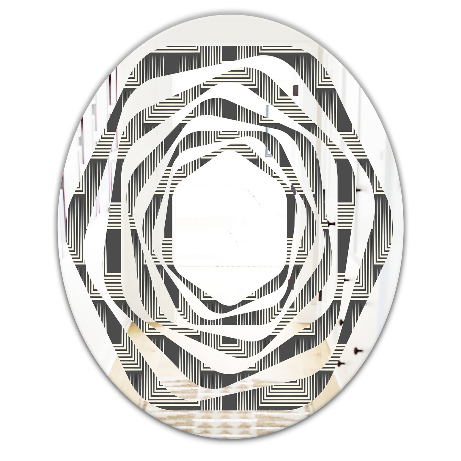 Mimimal Black and White Design I - Modern Round or Oval Wall Mirror - Whirl