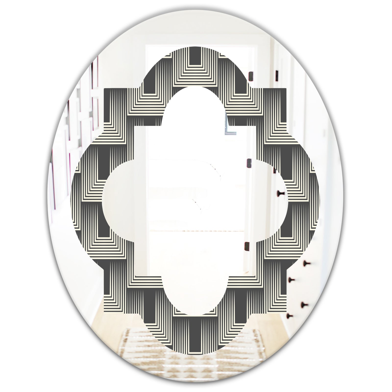 Mimimal Black and White Design I - Modern Round or Oval Wall Mirror - Quatrefoil