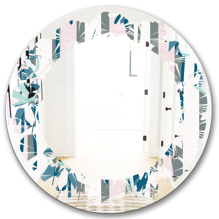 Retro Handdrawn Lilies - Modern Round or Oval Wall Mirror - Leaves