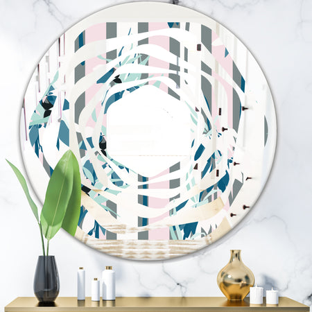 Retro Handdrawn Lilies - Modern Round or Oval Wall Mirror - Whirl