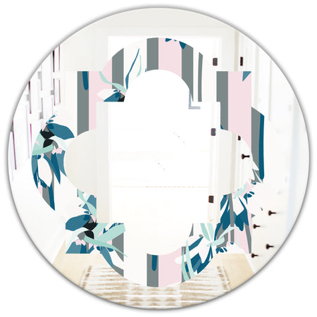 Retro Handdrawn Lilies - Modern Round or Oval Wall Mirror - Quatrefoil