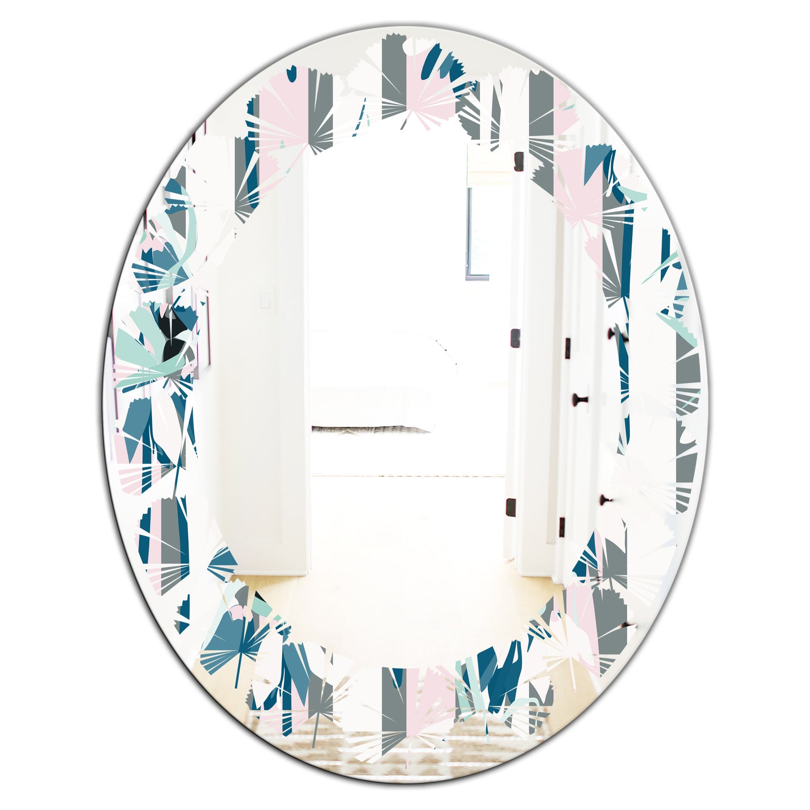 Retro Handdrawn Lilies - Modern Round or Oval Wall Mirror - Leaves