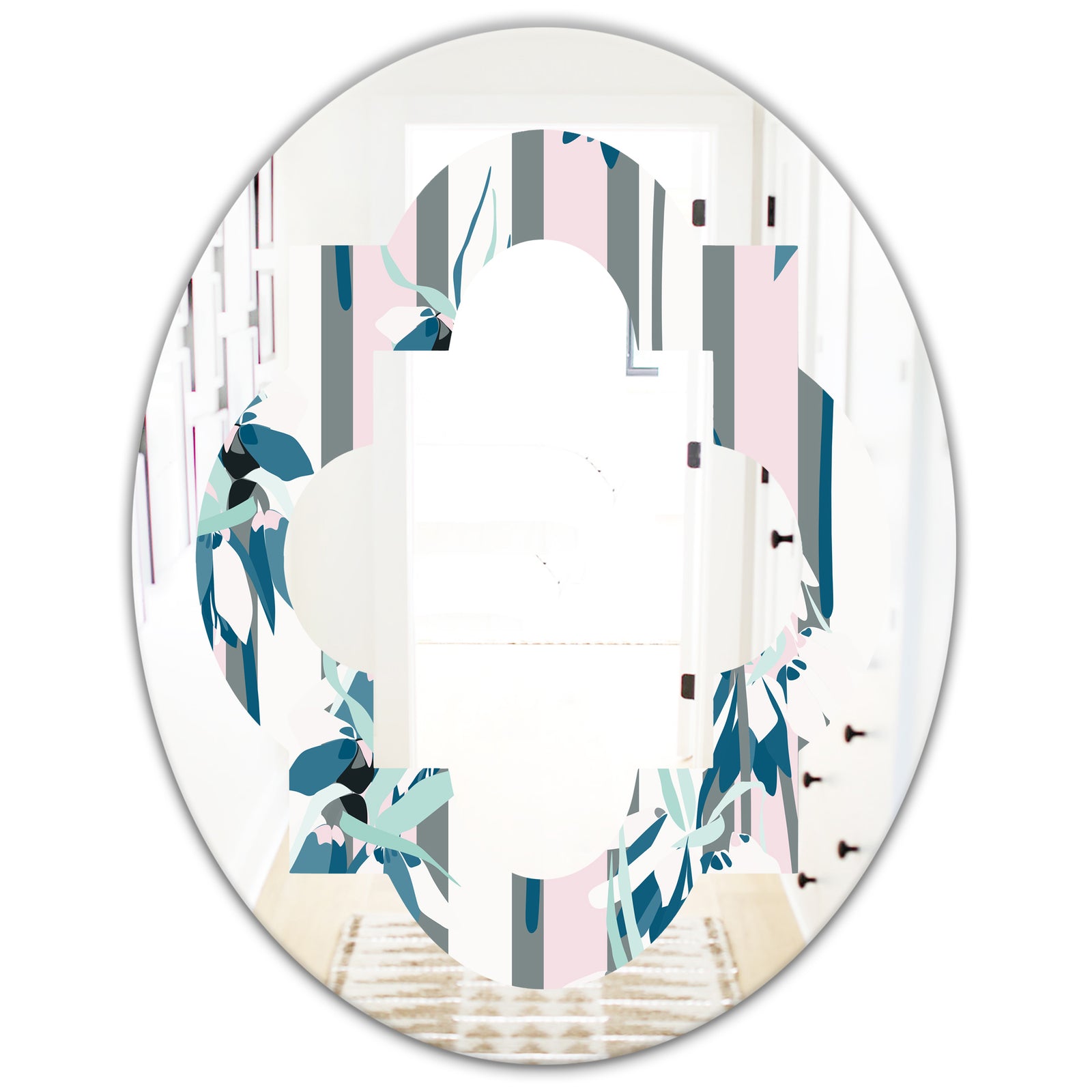 Retro Handdrawn Lilies - Modern Round or Oval Wall Mirror - Quatrefoil