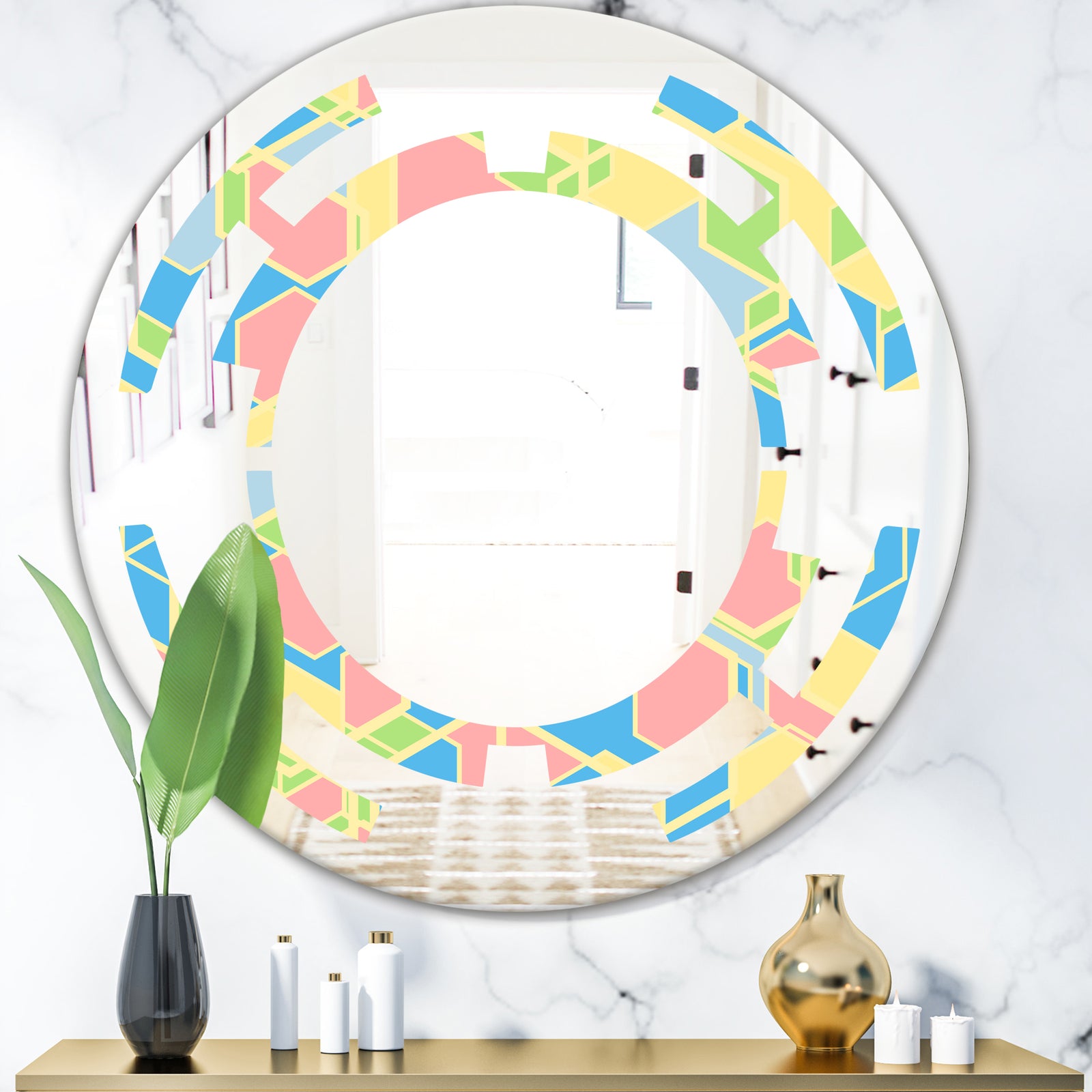 Geometrical Pastel Abstract II - Modern Round or Oval Wall Mirror - Space