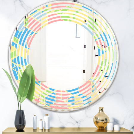Geometrical Pastel Abstract II - Modern Round or Oval Wall Mirror - Wave