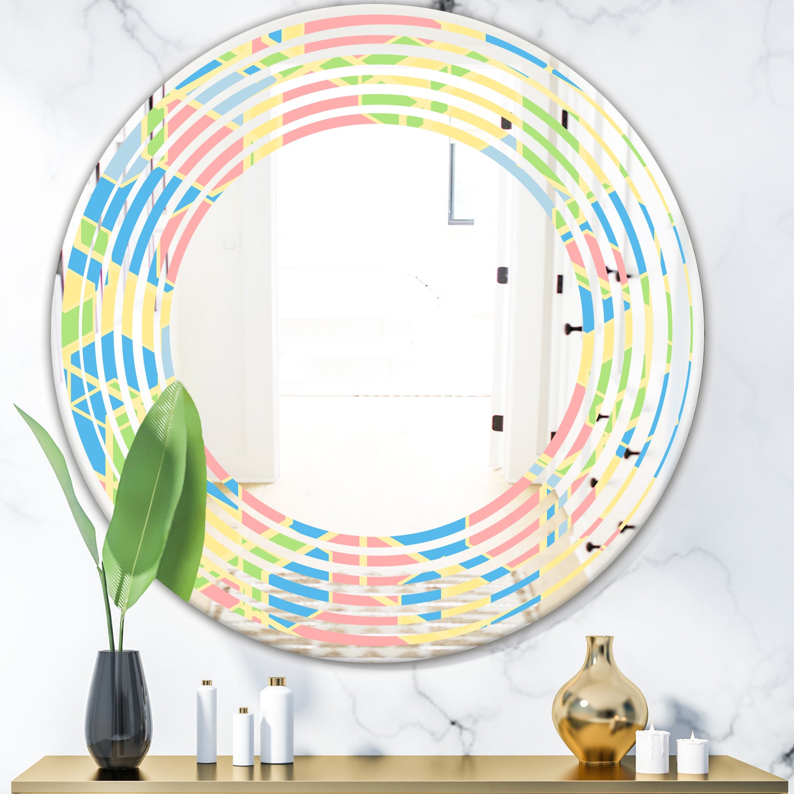 Geometrical Pastel Abstract II - Modern Round or Oval Wall Mirror - Wave