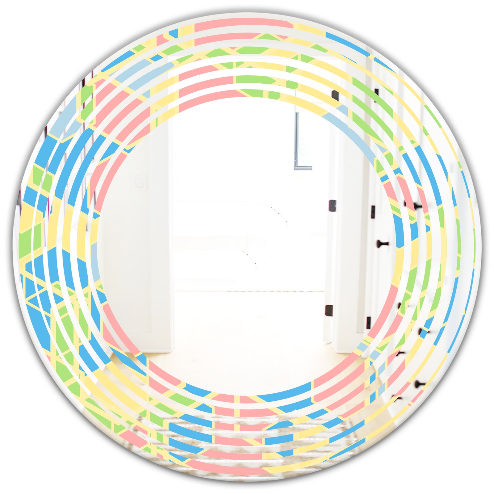 Geometrical Pastel Abstract II - Modern Round or Oval Wall Mirror - Wave