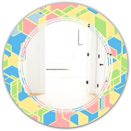 Geometrical Pastel Abstract II - Modern Round or Oval Wall Mirror - Triple C