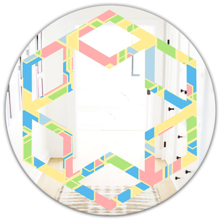 Geometrical Pastel Abstract II - Modern Round or Oval Wall Mirror - Hexagon Star