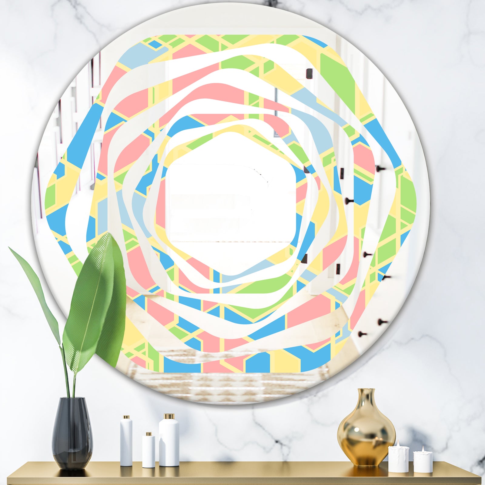 Geometrical Pastel Abstract II - Modern Round or Oval Wall Mirror - Whirl