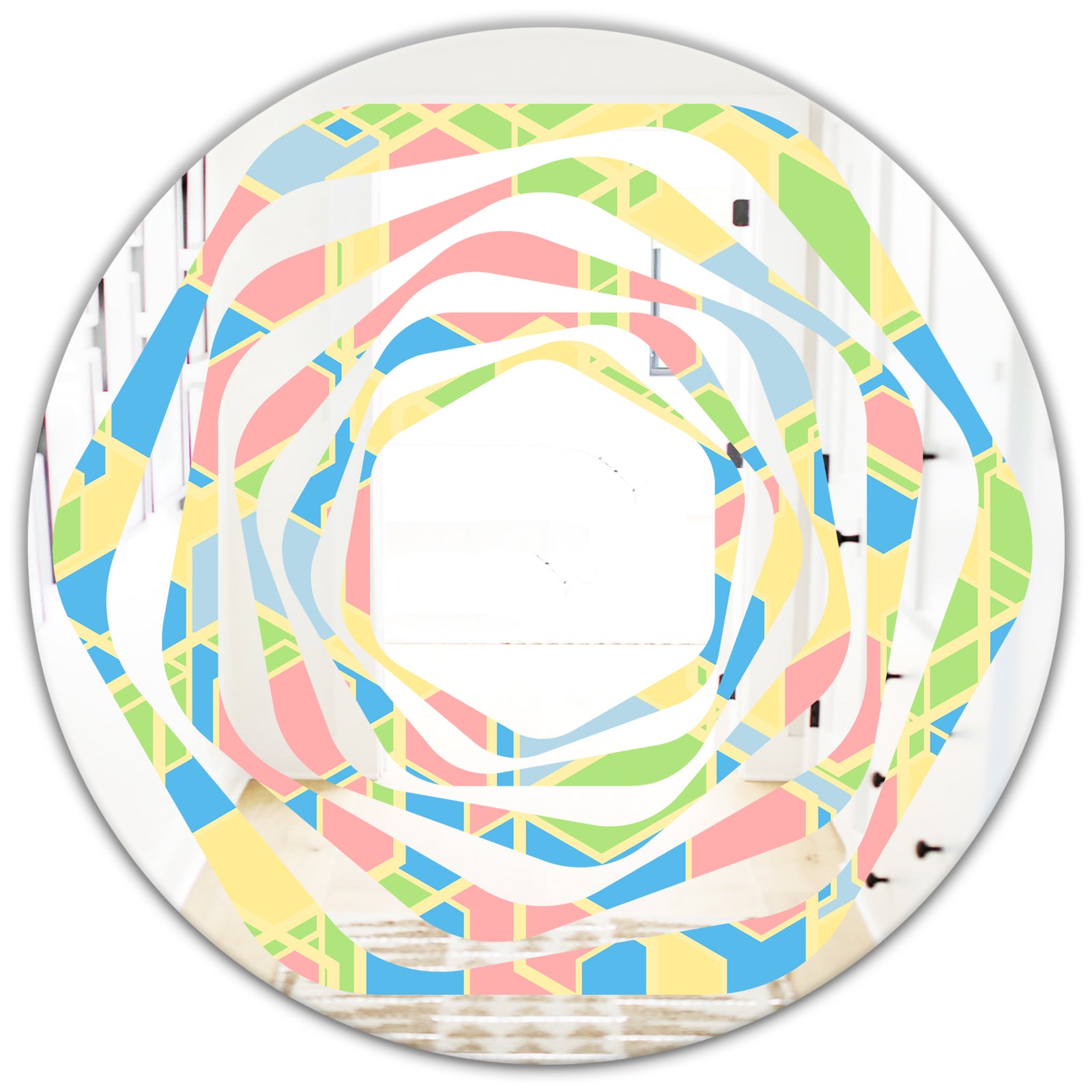 Geometrical Pastel Abstract II - Modern Round or Oval Wall Mirror - Whirl