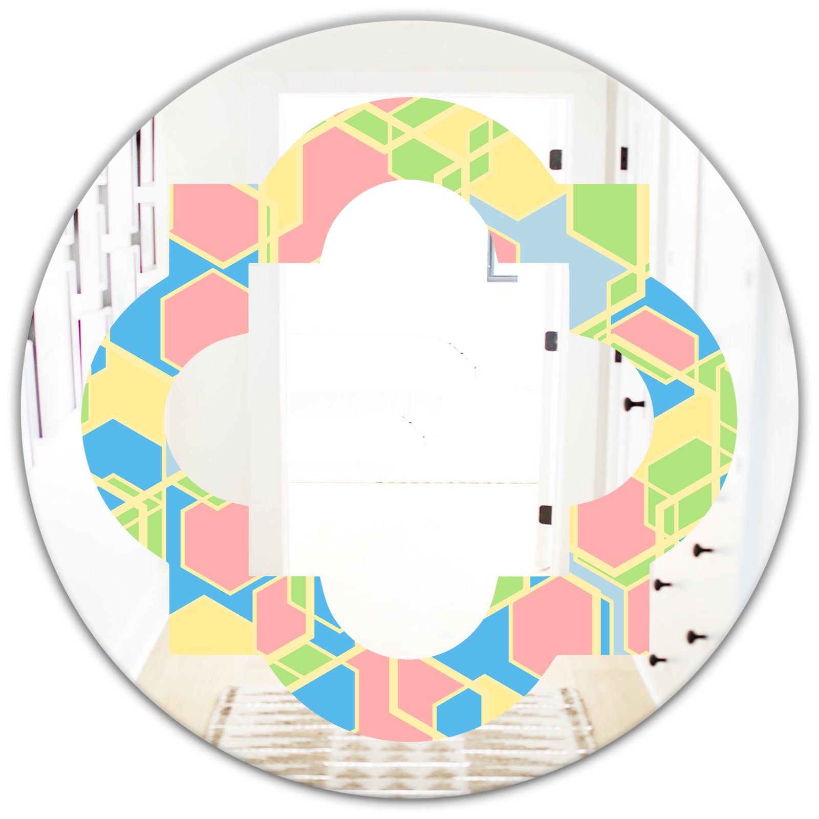 Geometrical Pastel Abstract II - Modern Round or Oval Wall Mirror - Quatrefoil