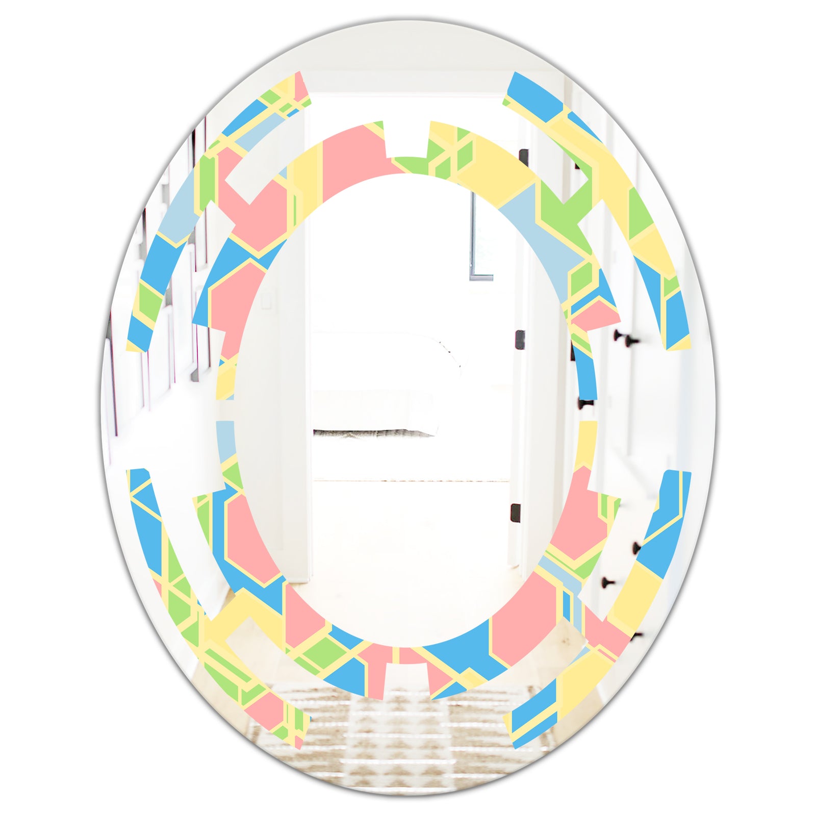 Geometrical Pastel Abstract II - Modern Round or Oval Wall Mirror - Space