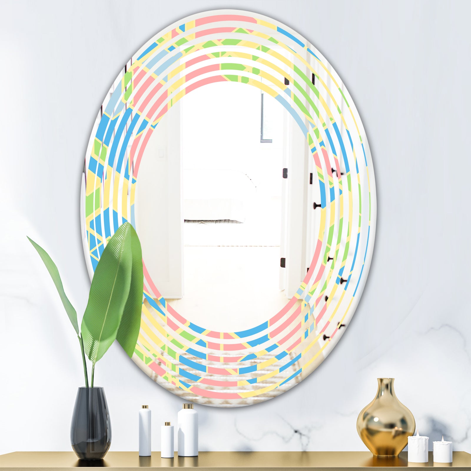 Geometrical Pastel Abstract II - Modern Round or Oval Wall Mirror - Wave