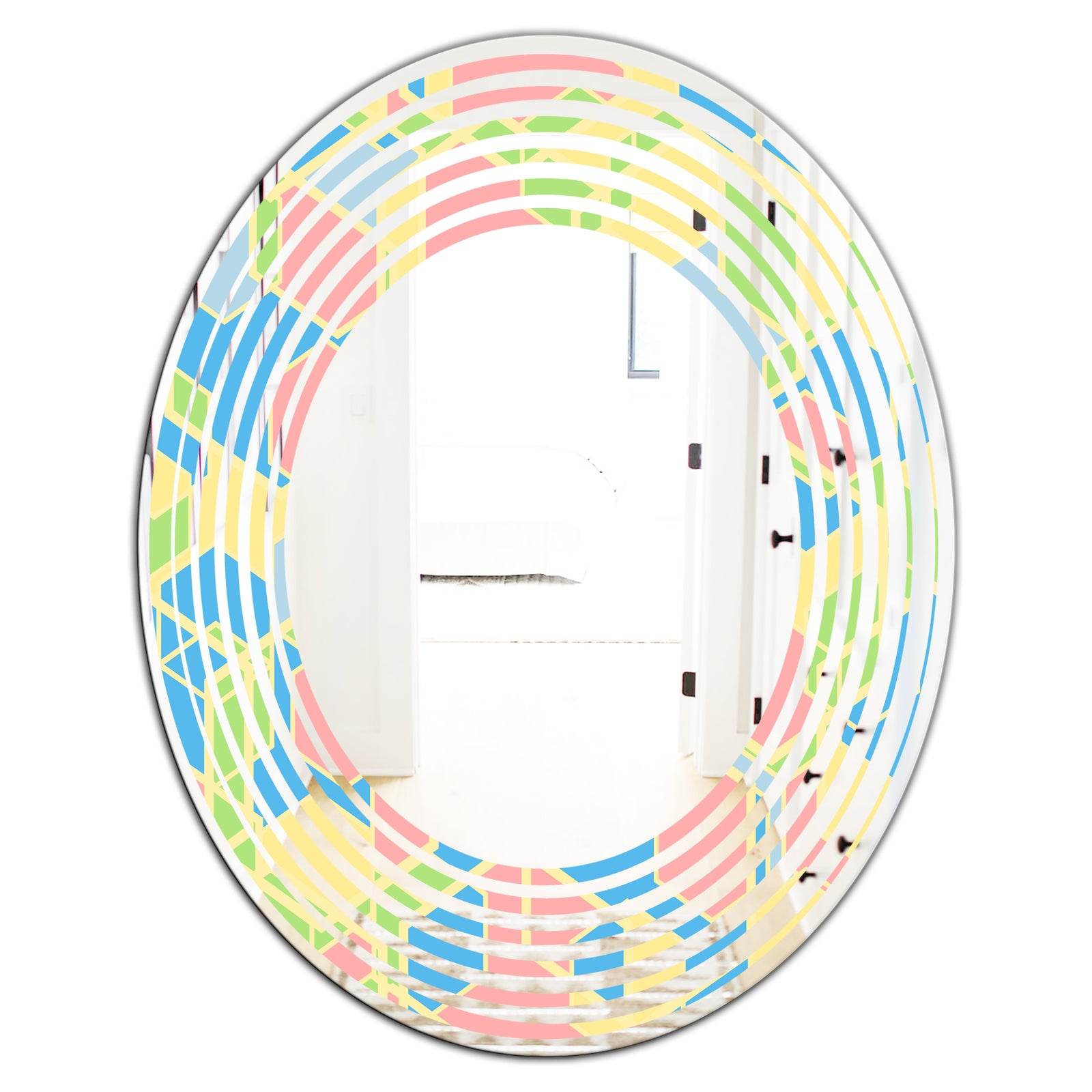 Geometrical Pastel Abstract II - Modern Round or Oval Wall Mirror - Wave