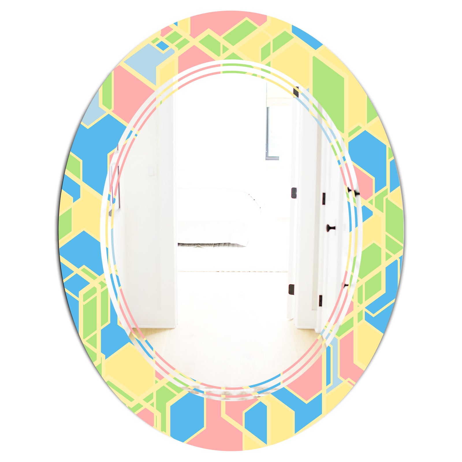 Geometrical Pastel Abstract II - Modern Round or Oval Wall Mirror - Triple C