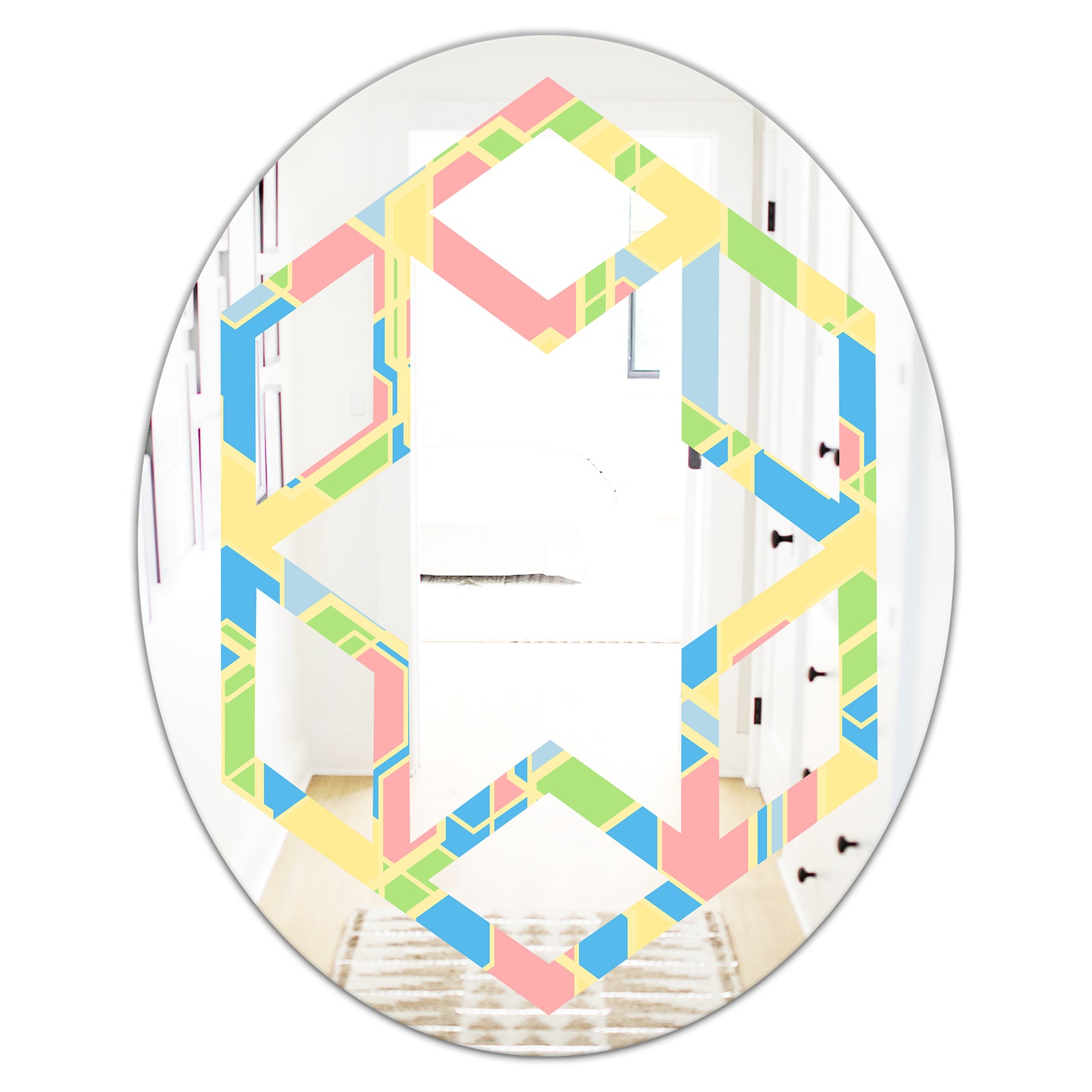 Geometrical Pastel Abstract II - Modern Round or Oval Wall Mirror - Hexagon Star