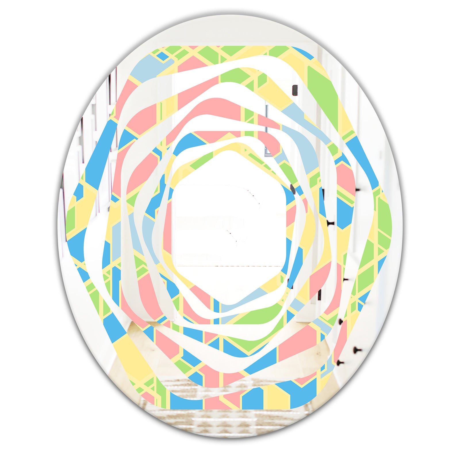 Geometrical Pastel Abstract II - Modern Round or Oval Wall Mirror - Whirl