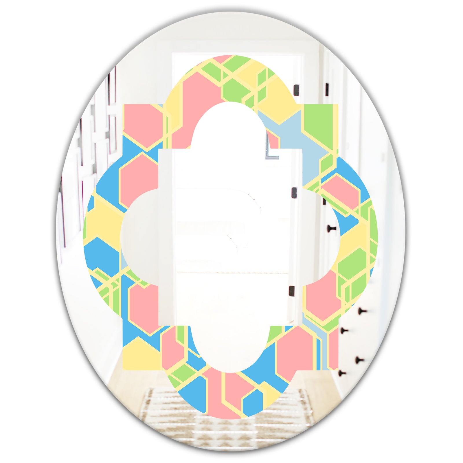 Geometrical Pastel Abstract II - Modern Round or Oval Wall Mirror - Quatrefoil