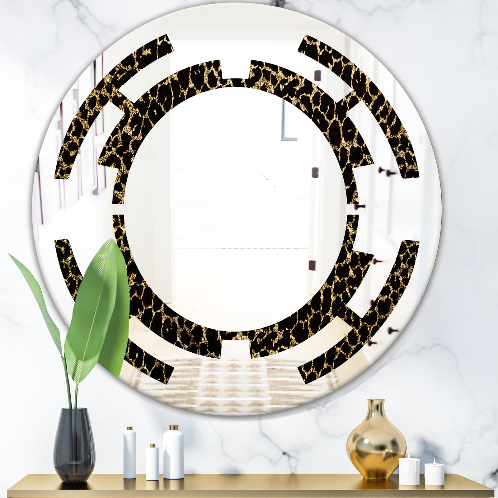 Leopard Fur Safari V - Modern Round or Oval Wall Mirror - Space