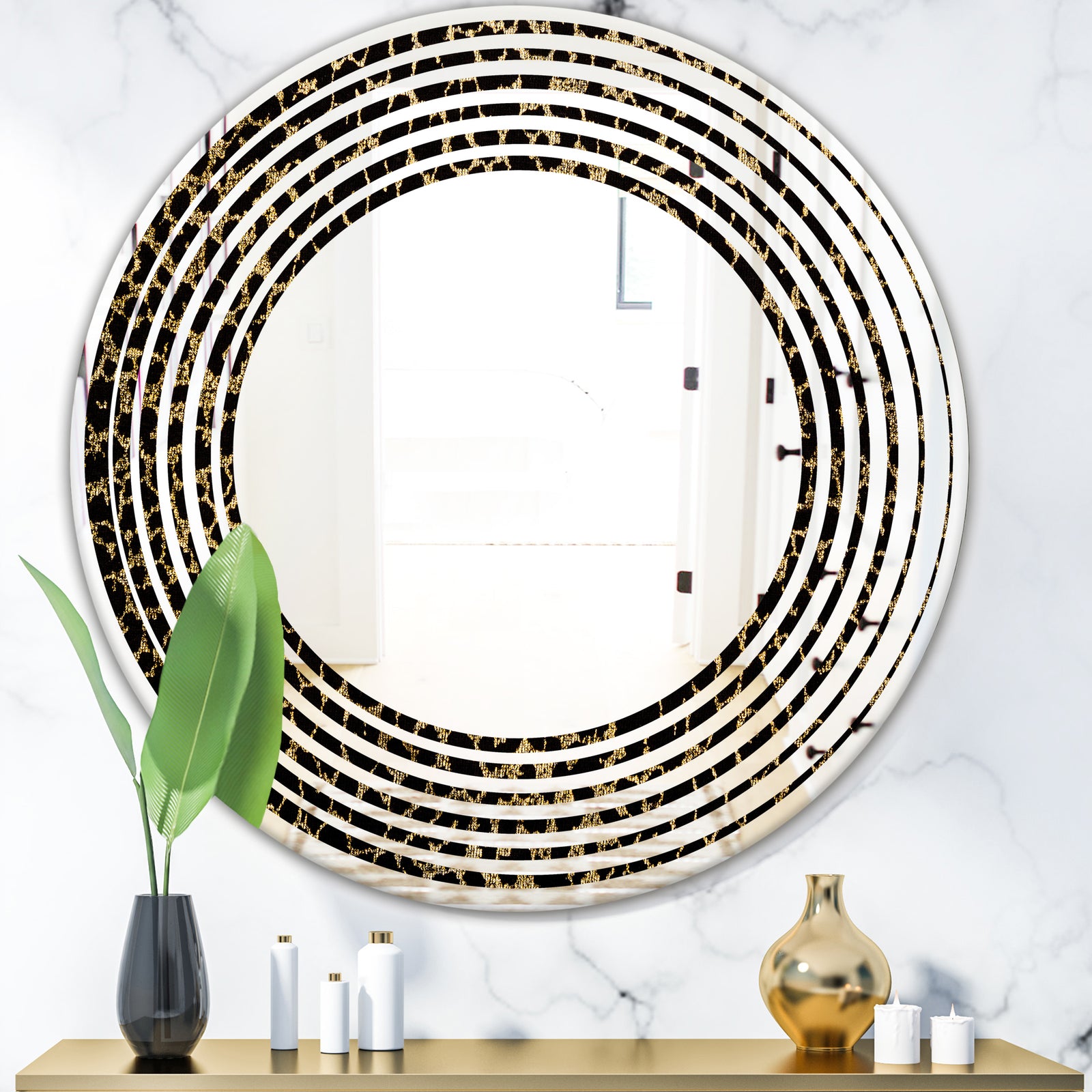 Leopard Fur Safari V - Modern Round or Oval Wall Mirror - Wave
