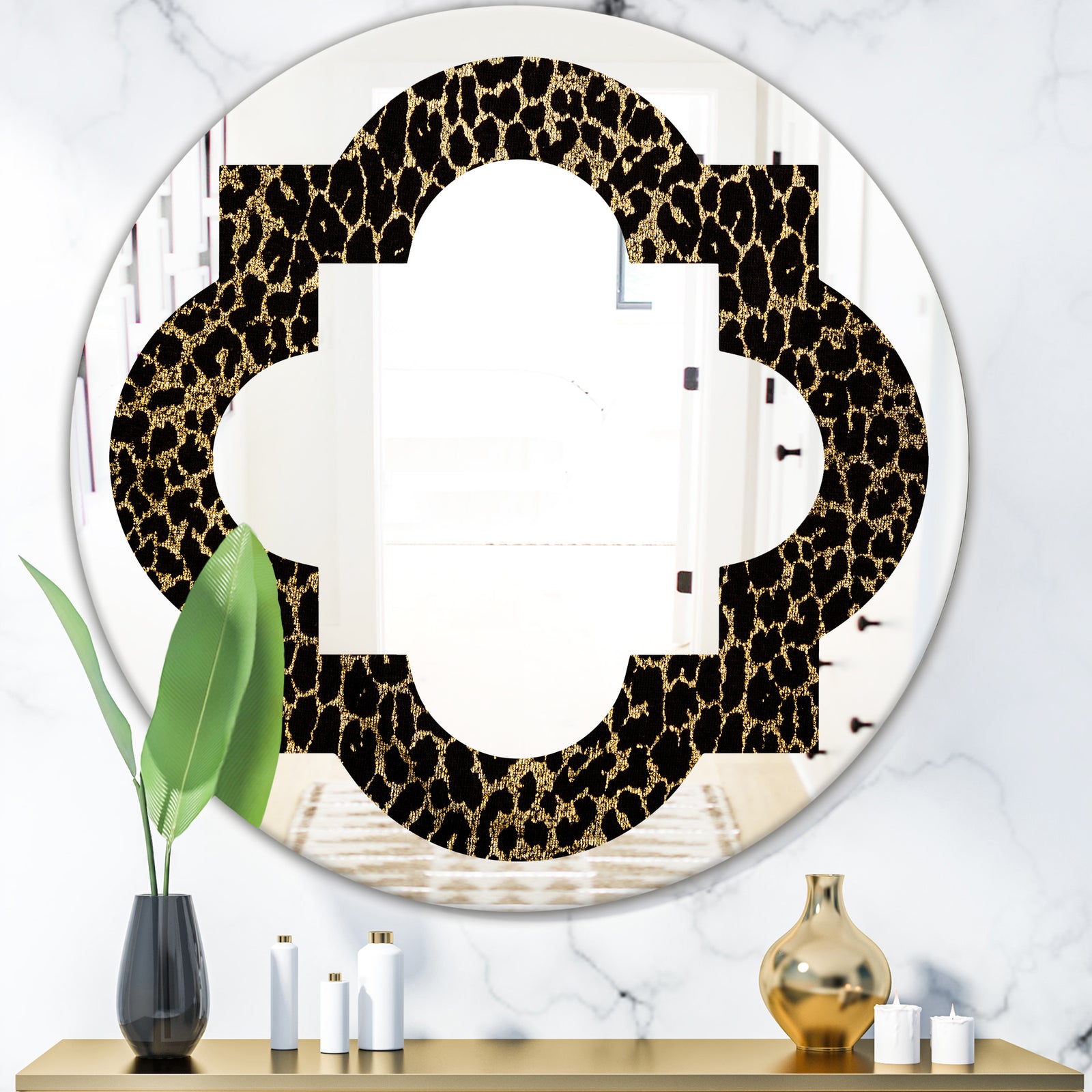 Leopard Fur Safari V - Modern Round or Oval Wall Mirror - Quatrefoil