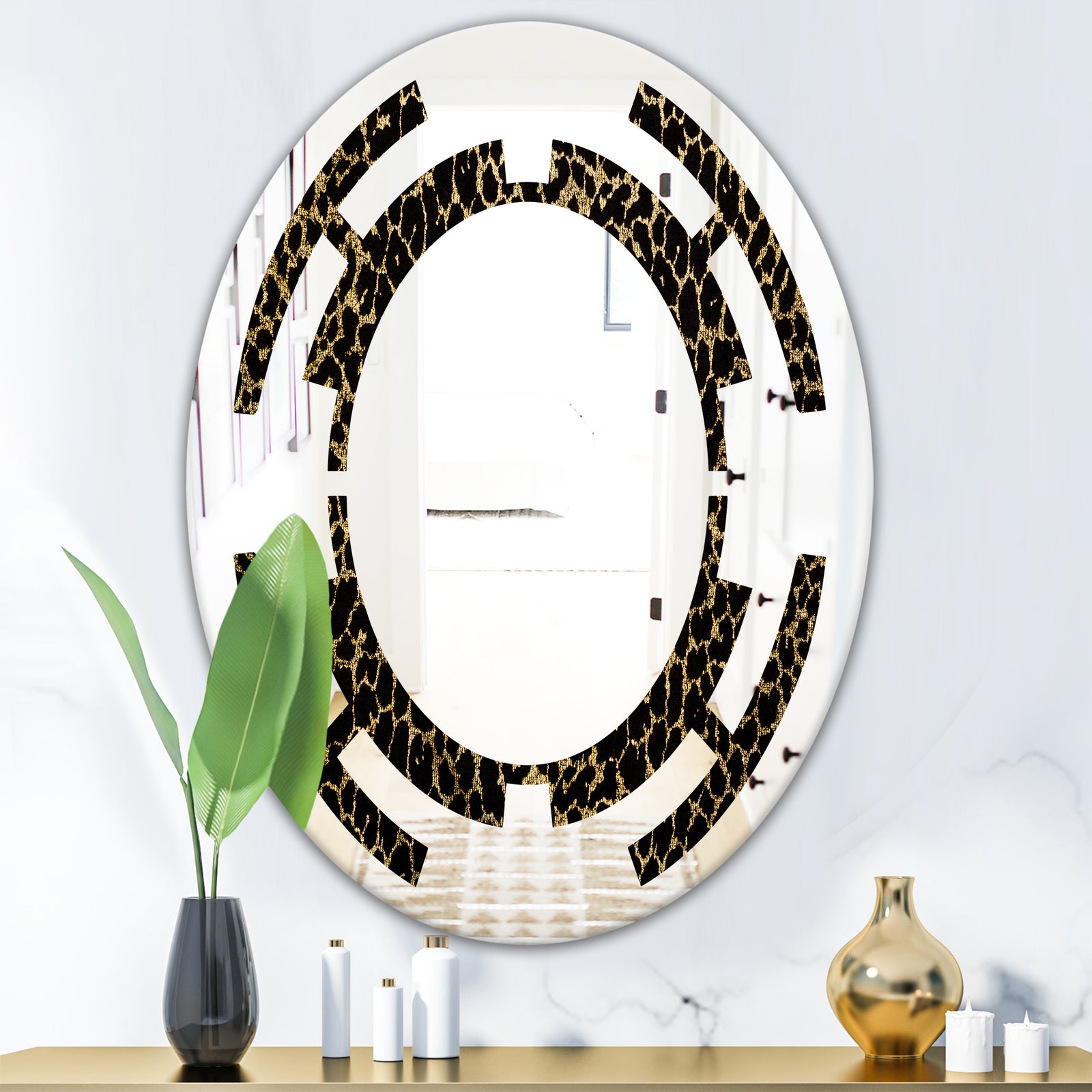 Leopard Fur Safari V - Modern Round or Oval Wall Mirror - Space