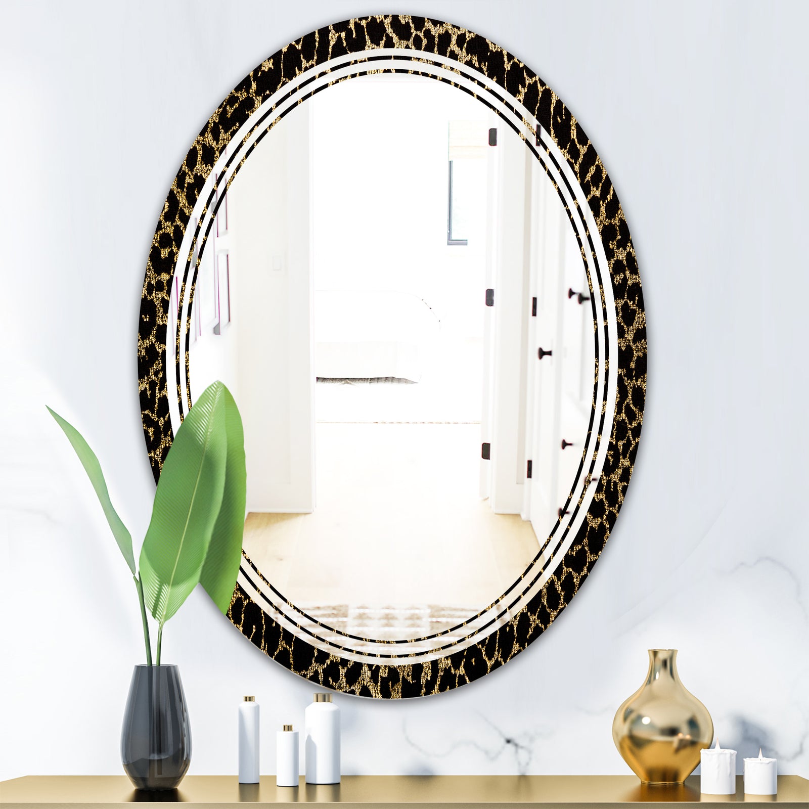 Leopard Fur Safari V - Modern Round or Oval Wall Mirror - Triple C