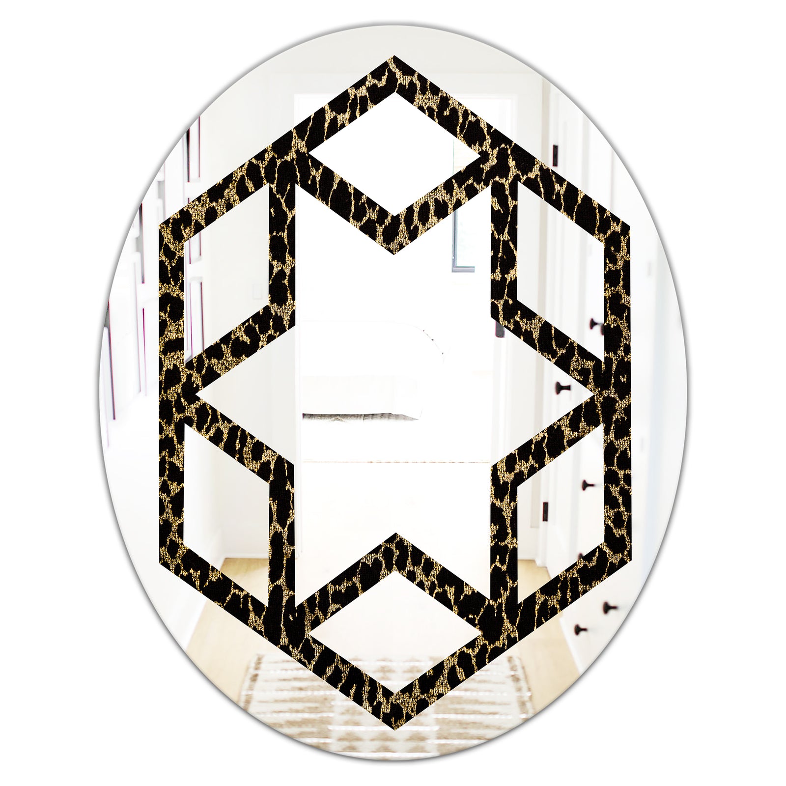 Leopard Fur Safari V - Modern Round or Oval Wall Mirror - Hexagon Star