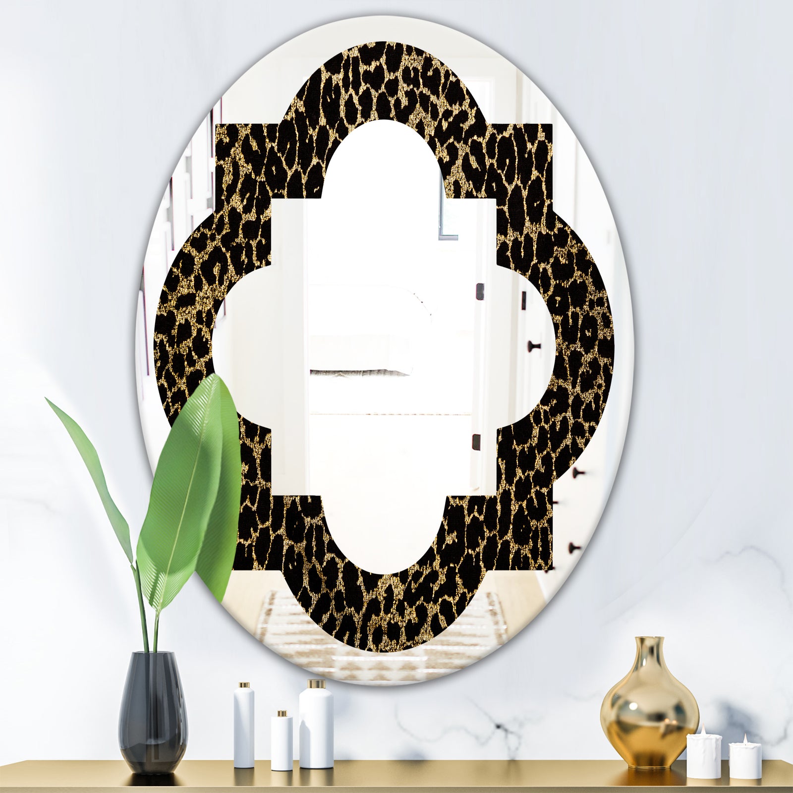Leopard Fur Safari V - Modern Round or Oval Wall Mirror - Quatrefoil