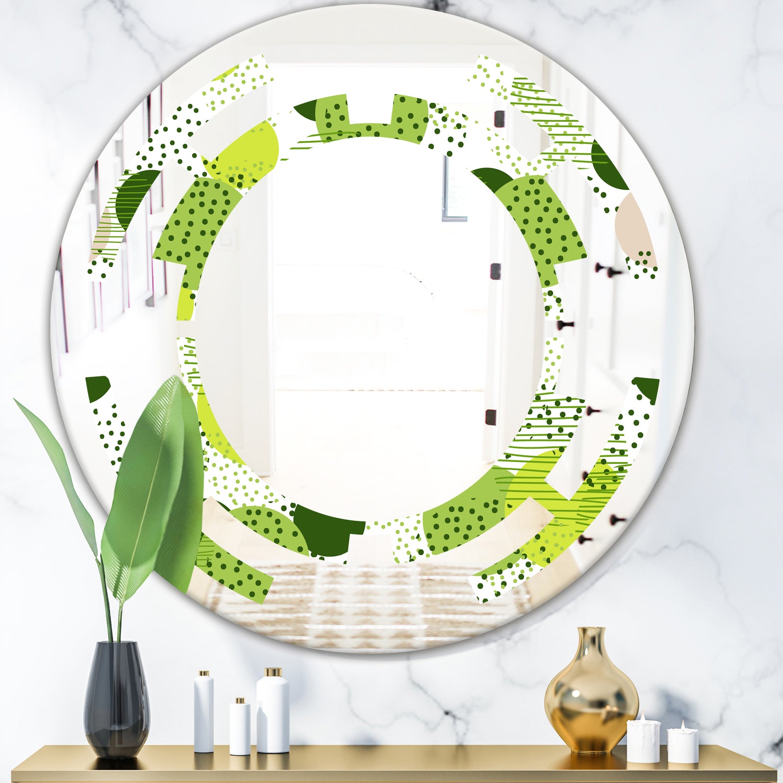 Circular Abstract Retro Geometric X - Modern Round or Oval Wall Mirror - Space