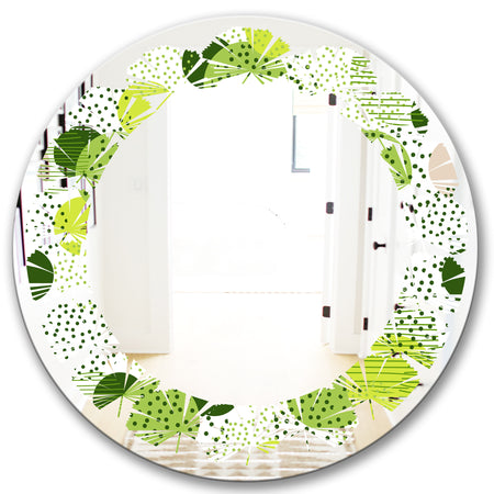 Circular Abstract Retro Geometric X - Modern Round or Oval Wall Mirror - Leaves