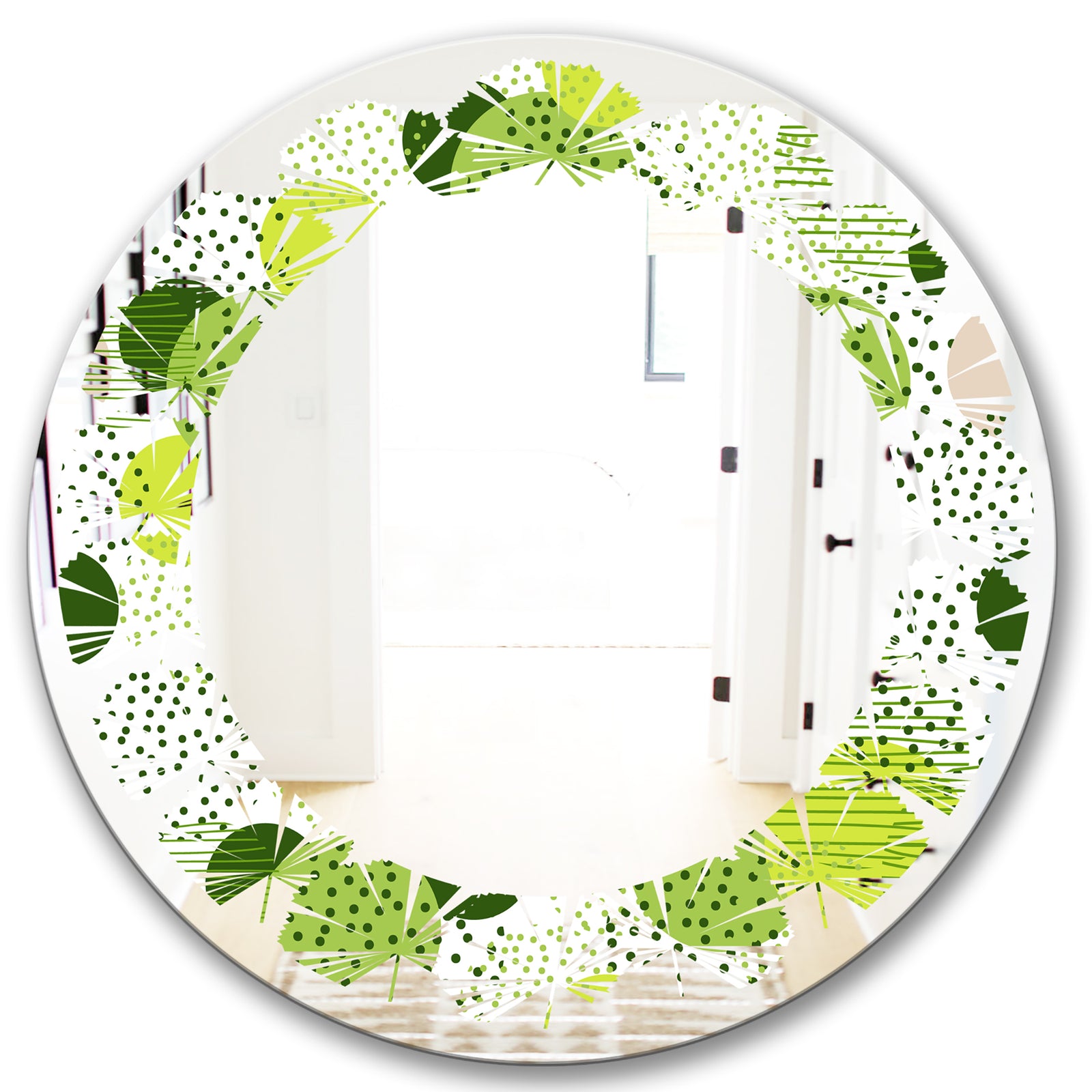 Circular Abstract Retro Geometric X - Modern Round or Oval Wall Mirror - Leaves