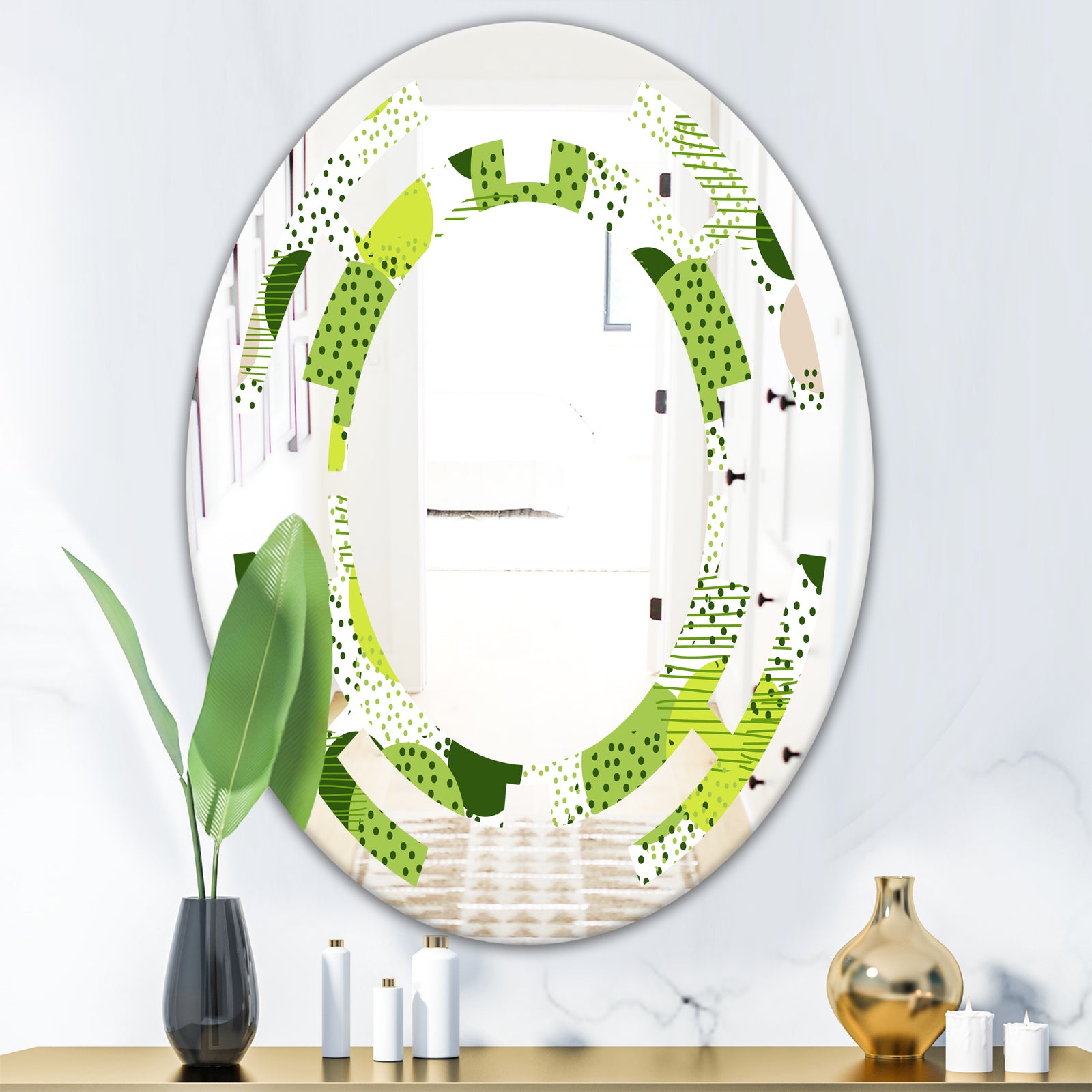 Circular Abstract Retro Geometric X - Modern Round or Oval Wall Mirror - Space