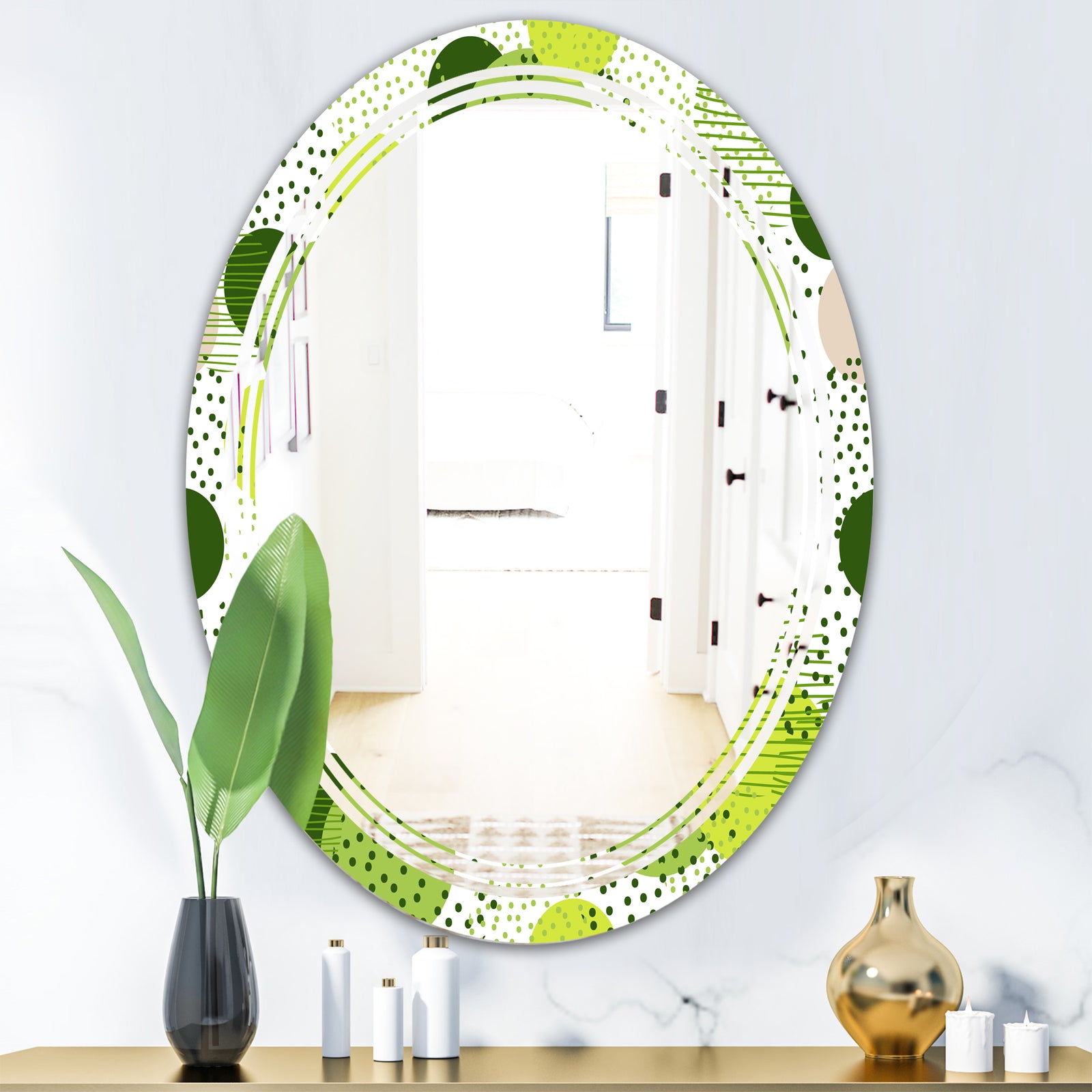 Circular Abstract Retro Geometric X - Modern Round or Oval Wall Mirror - Triple C