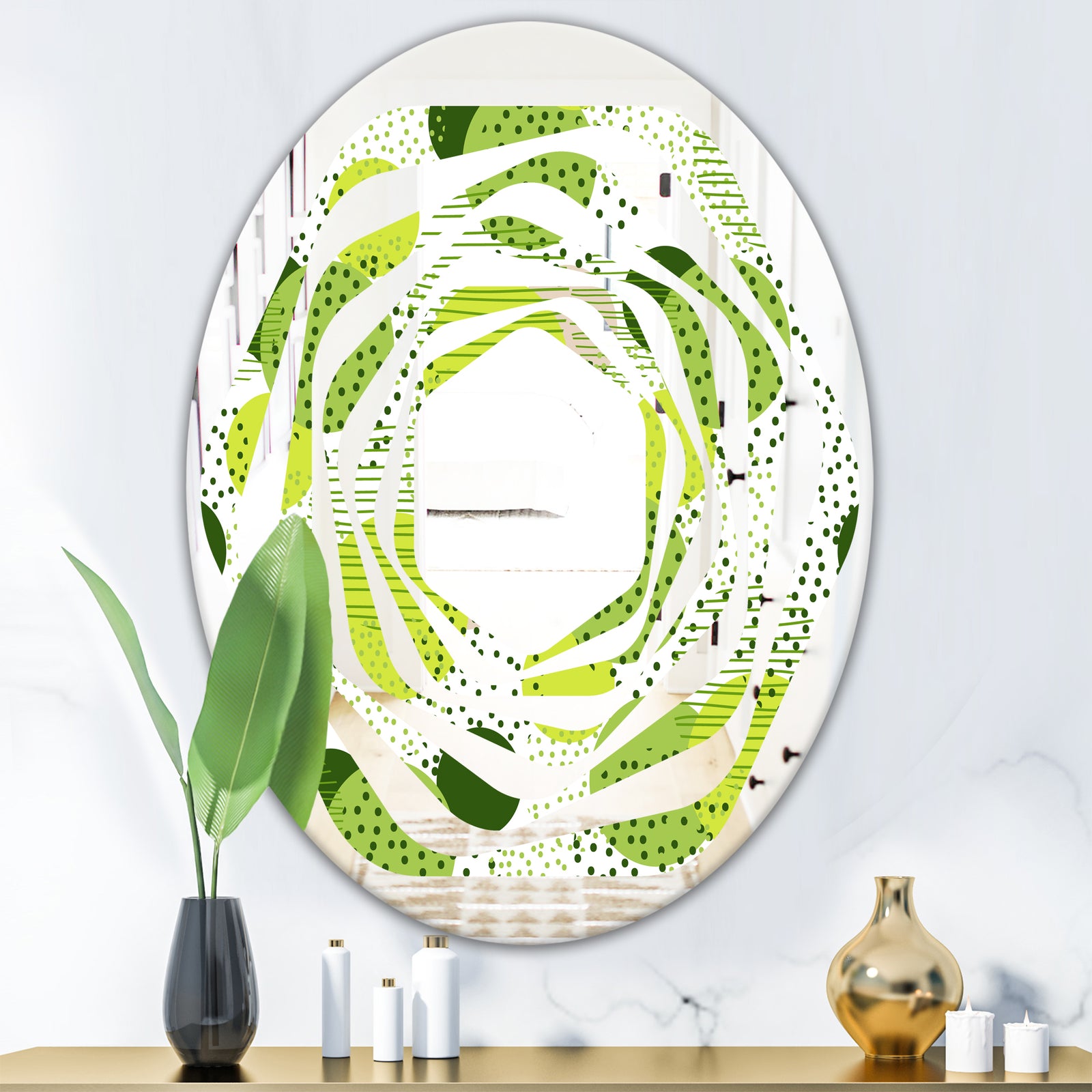Circular Abstract Retro Geometric X - Modern Round or Oval Wall Mirror - Whirl